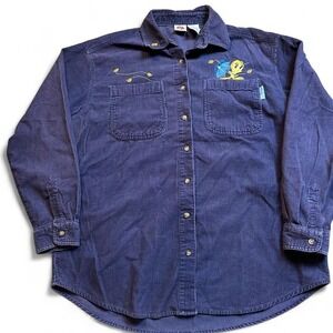 Vintage Looney Tunes Tweety Bird corduroy button shirt size‎ medium